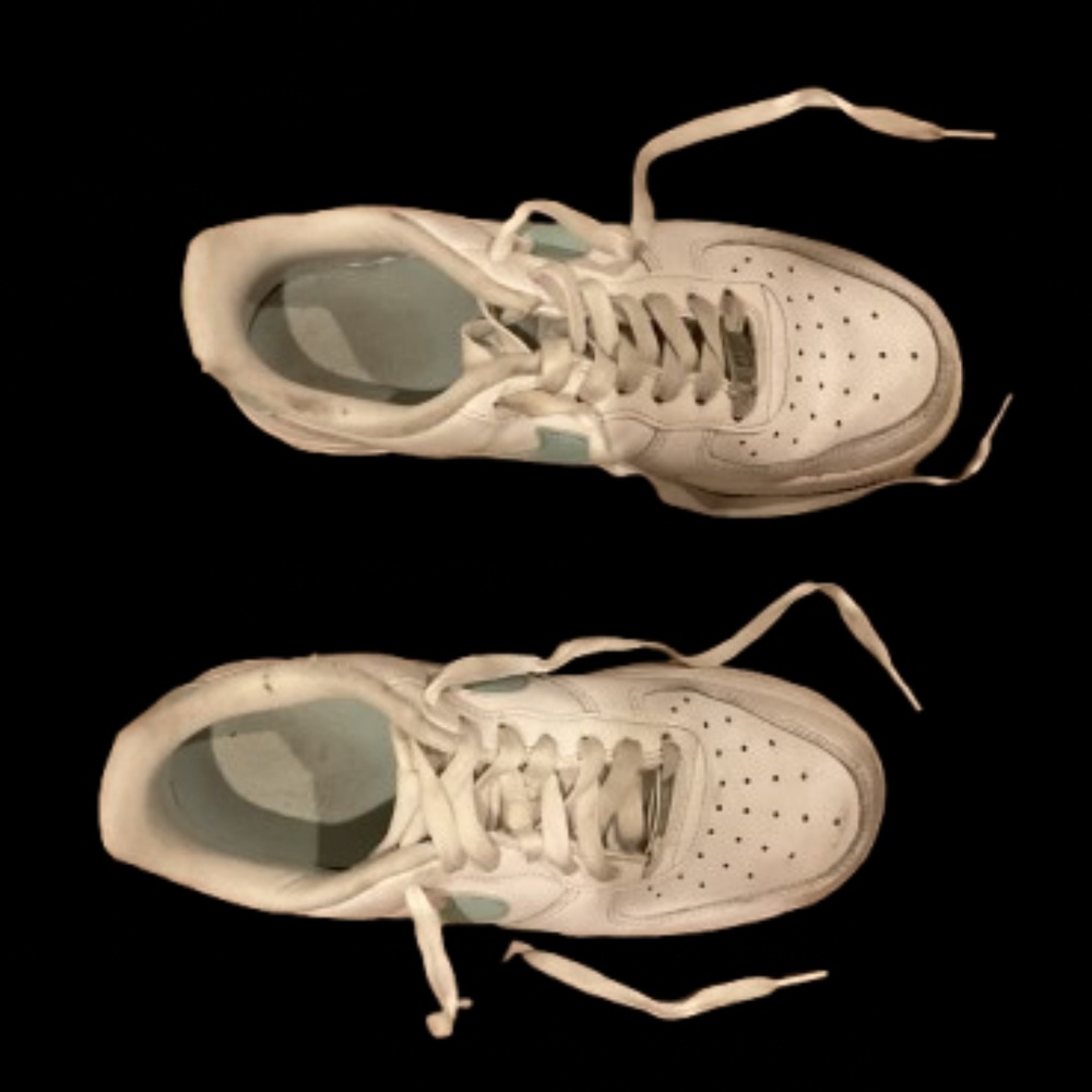 Air Forces White with teal Swish, Used, 7.5 Woman’s